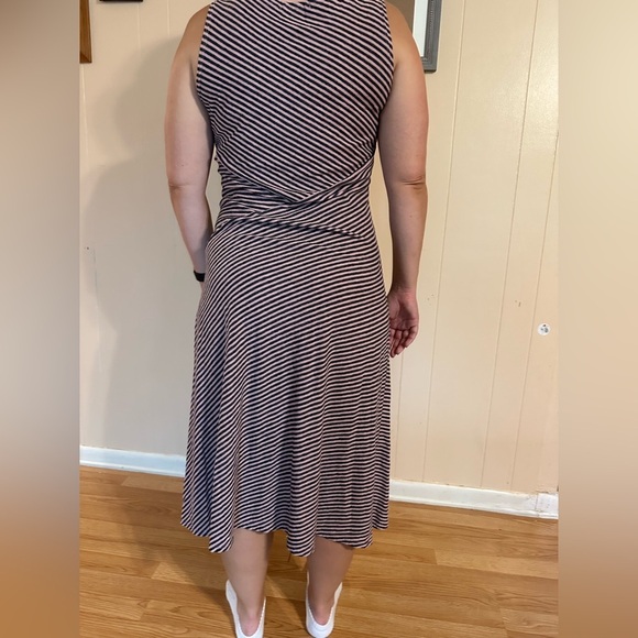 Cut loose size large pink gray striped sleeveless maxi dress linen cotton blend - Picture 3 of 8